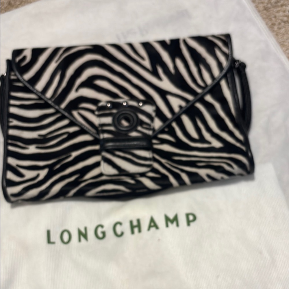 Longchamp Black and White Zebra Print Clutch